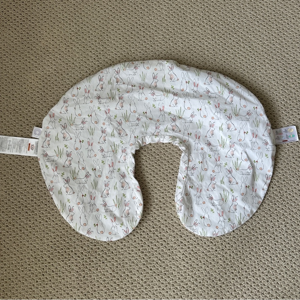 Boppy White Pillow with Bunny and Grass Design